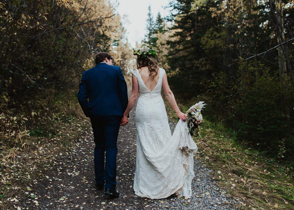Bride and Groom Walking Away | Rocky Mountains Alberta