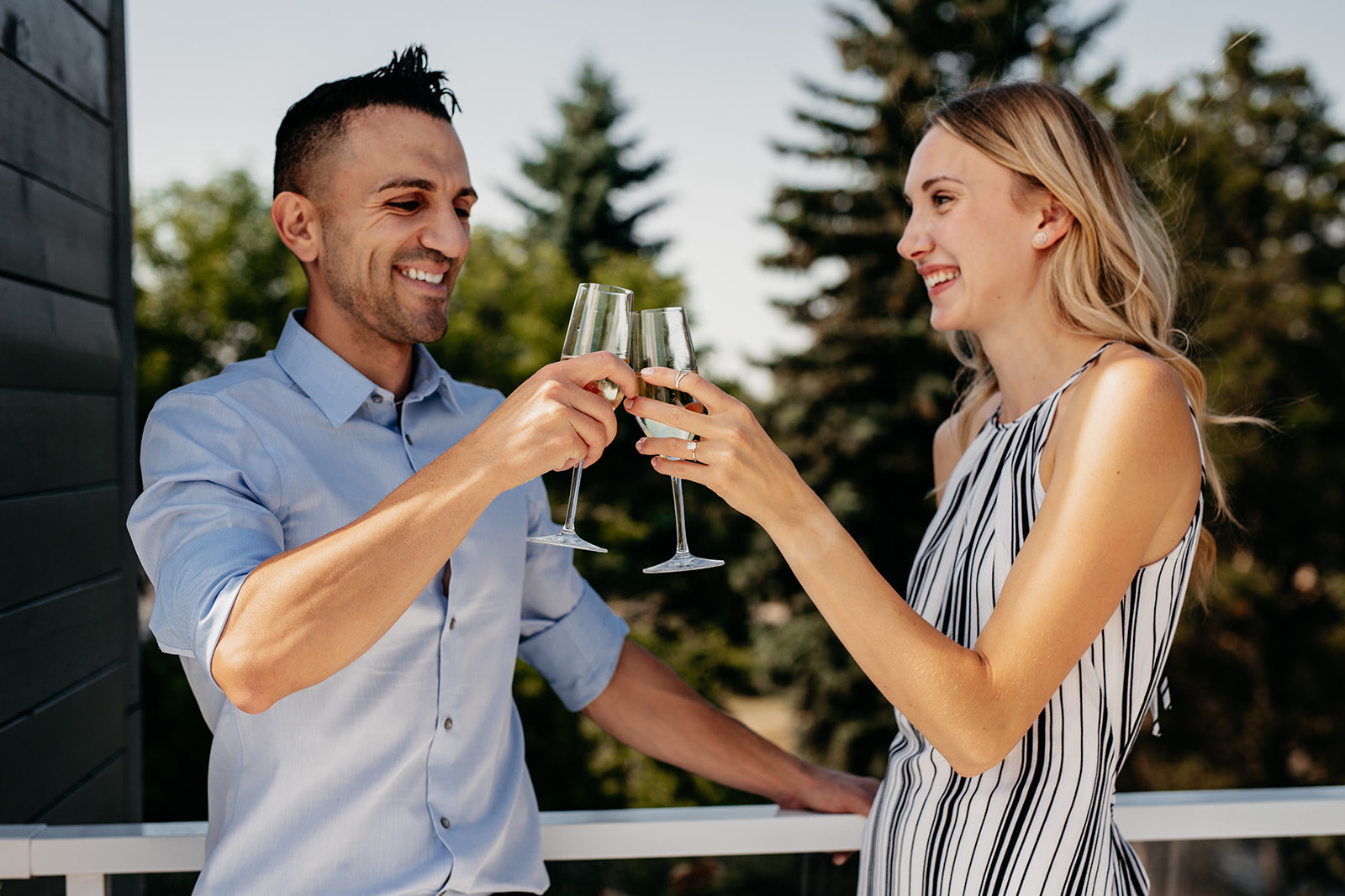 toasting with champagne after proposal