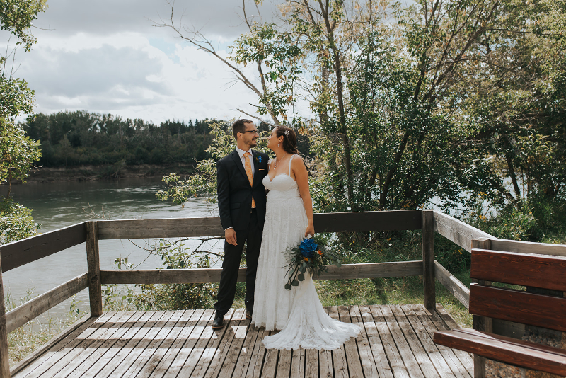 wedding photos by north Saskatchewan river