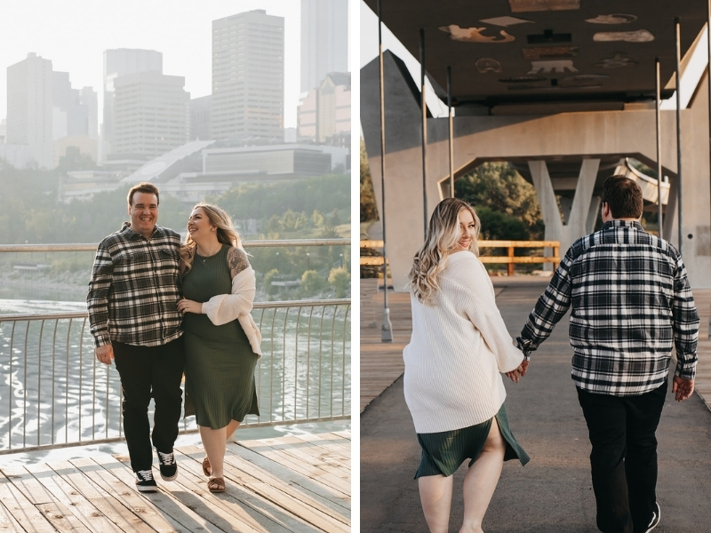 engagement photos with view of downtown Edmonton